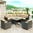 thumbnail image 1 of SYNGAR 6 Piece Outdoor Wicker Sofa Sets, Patio Conversation Sofa Sets with Dining Table, All Weather Rattan Sectional Furniture Set with Beige Cushions, for Garden, Backyard, Deck, Poolside, D7040, 1 of 13