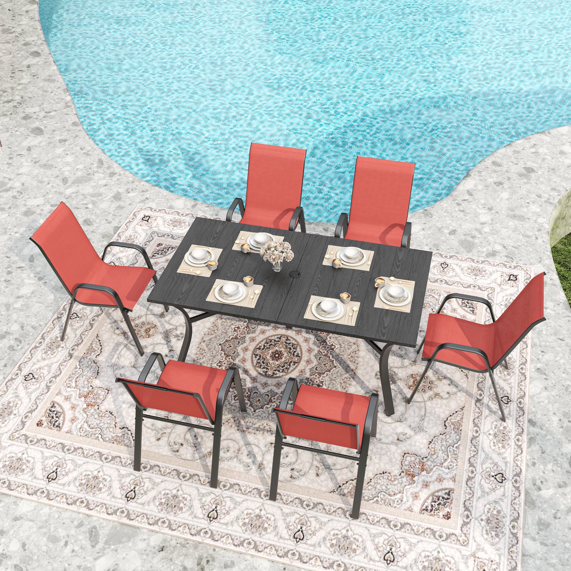 6-Piece Outdoor Dining Chairs Set, Wide Ergonomic Seat, 350 lbs Capacity per Chair, Waterproof & Rust-Resistant Teslin Fabric Metal Frame, Ideal for Patio, Garden, Banquet Hall & Commercial Use