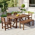 thumbnail image 1 of 6-Piece Outdoor Dining Table Set, Acacia Wood Patio Furniture Set with 6 Chairs, 1 Rectangular Table and 1 Bench, Patio Conversation Set for Yard, Garden, Porch and Poolside, 1 of 8