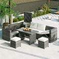 thumbnail image 1 of 6-Piece Outdoor Furniture Set All Weather Rattan Sectional Sofa Set, Outdoor Conversation Set with Adjustable Seat, Storage Box, Removable Covers, Beige, 1 of 10