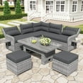 thumbnail image 1 of 6-Piece Outdoor Furniture Set Patio Rattan Furniture Set with an Adjustable Table, Recliners with Extendable Side Tables, and Two Ottomans for Patio, Lawn, Backyard, Pool (Grey), 1 of 12