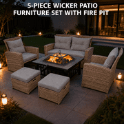 6-Piece Outdoor Patio Furniture Set,Multi-Functional 32-inch Outdoor Fire Pit,All-Weather PE Rattan Seating Setand, 4 Cushions,Suitable for Patios, Gardens, and