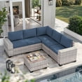 thumbnail image 1 of 6-Piece Outdoor Patio Furniture Set, PE Wicker Rattan Sectional Sofa Conversation Set with Tempered Glass Table & Thick Cushions - All-Weather Garden, Backyard Furniture,Navy Blue, 1 of 8