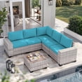 thumbnail image 1 of 6-Piece Outdoor Patio Furniture Set, PE Wicker Rattan Sectional Sofa Conversation Set with Tempered Glass Table & Thick Cushions - All-Weather Garden, Backyard Furniture,Turquoise, 1 of 11