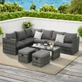 thumbnail image 1 of 6-Piece Outdoor Patio Furniture Set, All Weather Wicker Rattan Outdoor Sofa Conversation Set with Glass Table, Cushions and Pillows, for Lawn, Backyard (Dark Grey), 1 of 12