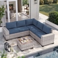 thumbnail image 1 of Sweecci 6 Piece Outdoor Patio Furniture Set, Ergonomic Wicker Patio Sectional Sofa with Stable Feet, 4" Cushions Conversation Set with Wood Table for Backyard Garden Deck,Navy Blue, 1 of 7