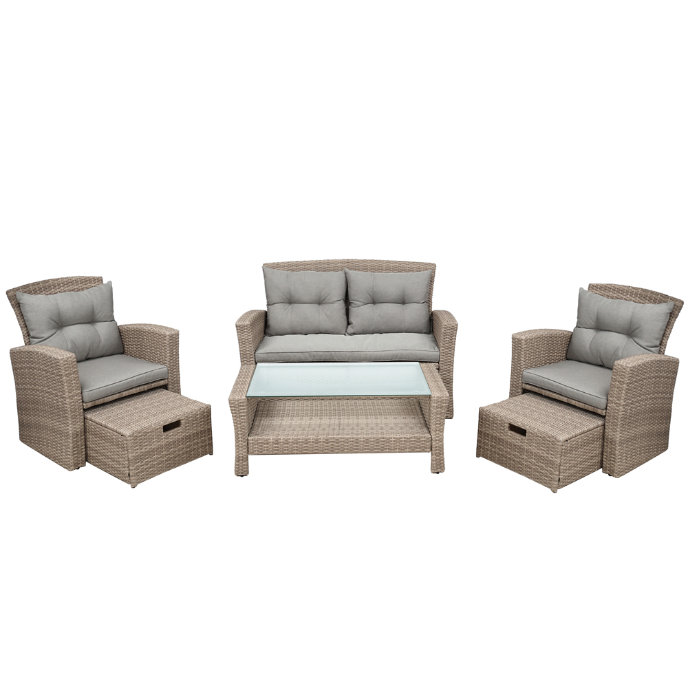6-Piece Outdoor Sectional Sofa Set, Wicker Conversation Sets with Arm Chairs, Tempered Glass Table, Ottomans, Cushions, All-Weather Rattan Patio Furniture Sets for Backyard, Garden, Poolside, K2999 - image 1 of 10