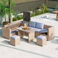 thumbnail image 1 of 6-Piece Outdoor All Weather PE Rattan Sofa Set Patio Wicker Sectional Furniture Set with Adjustable Seat, Storage Box, Removable Covers and Tempered Glass Top Table (Natural), 1 of 12
