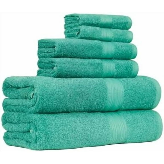 6 Piece Oversized Fade resistant Towel set, 100% Cotton towels for bathroom, soft and absorbent, 2 Bath Towels, 2 Hand Towels and 2 Washcloths bathroom towel set, Teal