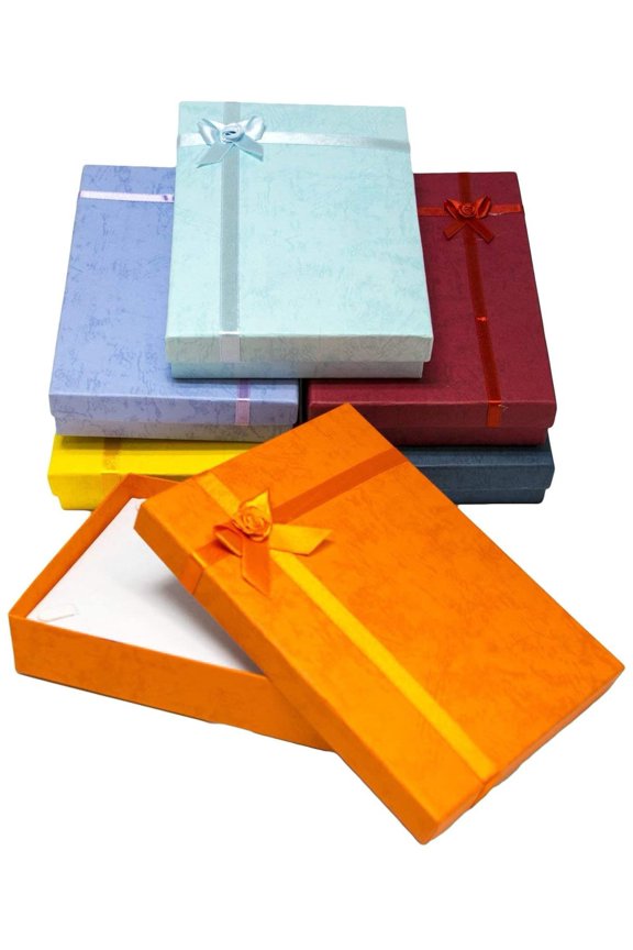 6 Piece Pack Flower Bow Tie Necklace Gift Box with Rose-Bug Bow on top. 5 x 7 1/8 x 1 3/8 127 x 181 x 35mm