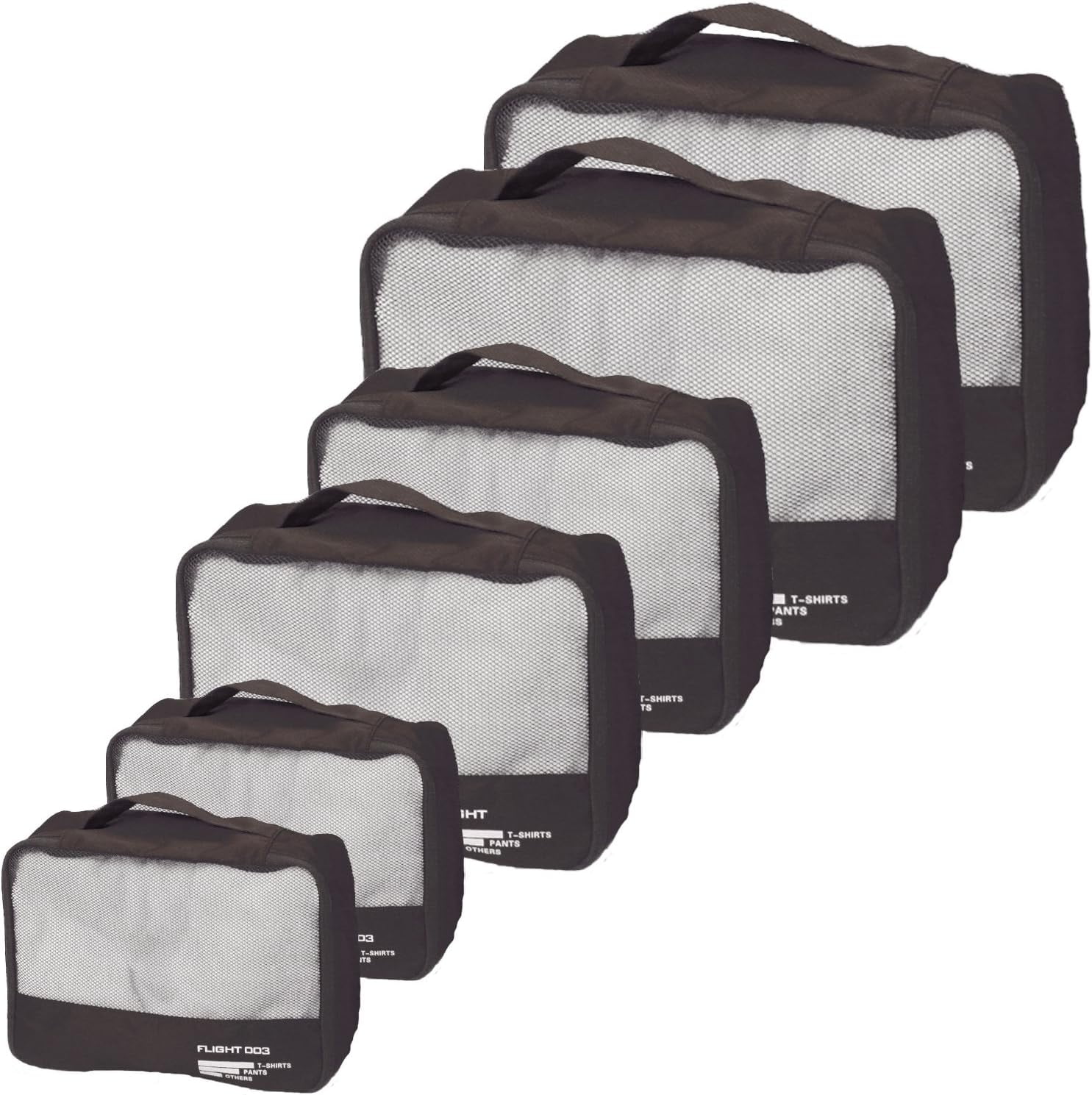 6-Piece Packing Cubes Set – Travel Luggage Organizers, Lightweight Nylon – 2 Large + 2 Medium + 2 Small Sizes – Breathable Mesh, Strong Zipper – Black/Navy Blue/Gray/Sky Blue