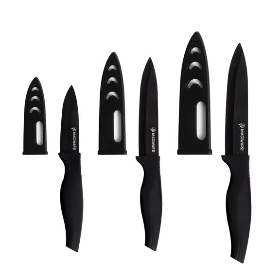 6-Piece Paring Knife Set with Sheaths-Ceramic Blade Sharp Rust Proof Stain Resistant (include 5inch Utility Knife, 4inch Fruit Knife,3inch Paring Knifes)-Black (win0529)