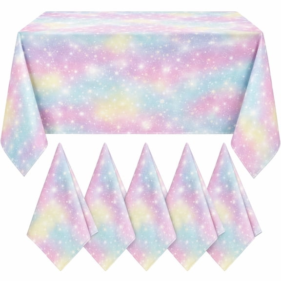 6-Piece Pastel Rainbow Party Decorations Tablecloth Set, Waterproof Plastic Rectangular Table Covers For Birthday, Wedding And Holiday Parties.