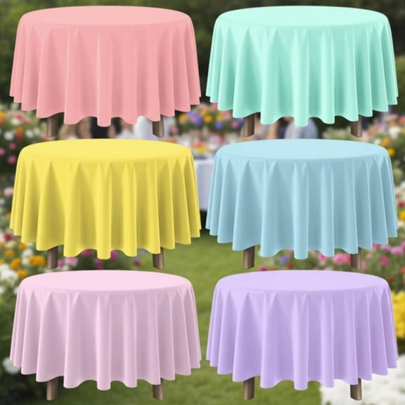 6-Piece Pastel Rainbow Plastic Tablecloths, Disposable Round Table Covers for Baby Showers, Weddings, Birthdays, Easter & Party Decorations, 84-Inch Diameter