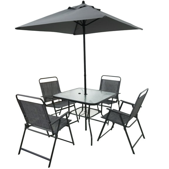 6 Piece Patio Furniture Set With Square Table, Waterproof Fade Resistant Umbrella, 4 Folding Dining Chairs, Patio Dining Set,For Lawn, Deck