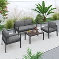 thumbnail image 1 of Seizeen 4 Pieces Patio Furniture Set, Outdoor Conversation Set All-aluminum, Porch Furniture Sets W/8cm Cushions & Table, Thickened Metal Patio Set for Deck Poolside Backyard Furniture, Black, 1 of 7