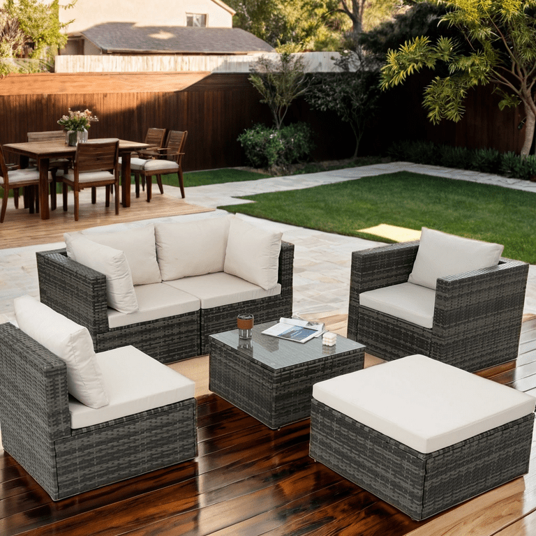Best choice products 6pc outdoor patio garden wicker furniture rattan sofa set sectional grey hotsell