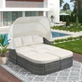 thumbnail image 1 of 6 Piece Patio Wicker Furniture, Outdoor Daybed Sunbed with Retractable Canopy, Conversation Sofa Set, PE Rattan Sectional Seating with Ottomans, for Patio Backyard Porch Poolside, Beige, D7909, 1 of 13