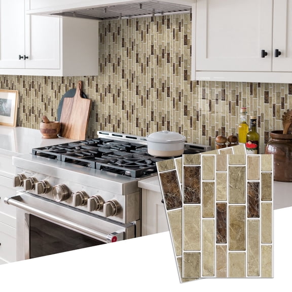 6 Piece Peel and Stick Tiles Wall Stickers Marbling 9" x 6.7" Geometric Stripe Mosaic Brick Decals Self Adhesive Waterproof Kitchen Backsplash
