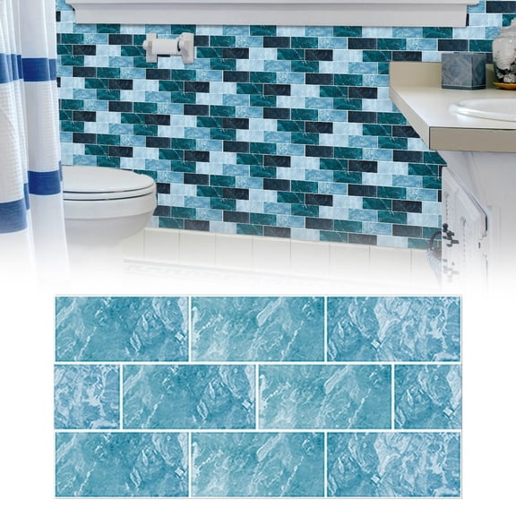 6-Piece Peel and Stick Wallpaper Backsplash, Imitation Wall Tile Stickers PVC Adhesive for Kitchen Living Room, Sky Blue