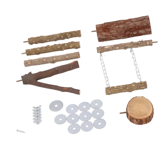 6-Piece Pepper Wood Bird Perch Branch Set with Metal Hardware for Parakeets, Hamsters, and Small Pets