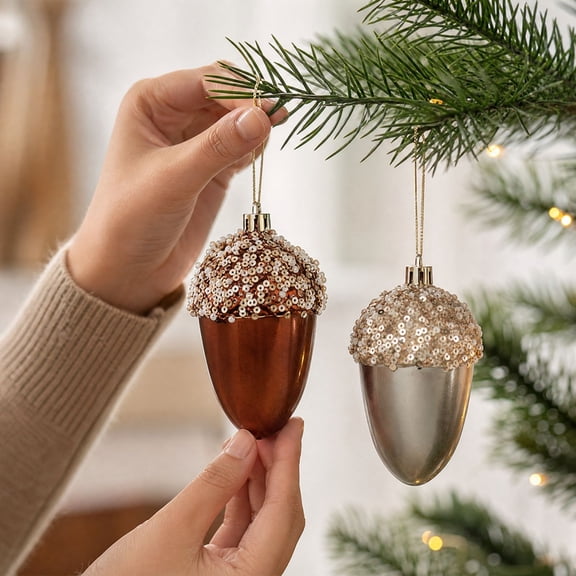 6-Piece Pinecone Ornaments, Shatterproof Christmas Pendants, Nature-Inspired Hanging Decorations for Christmas Tree Wreath Garland Display, Plastic Acorn Shapes with Textured Caps