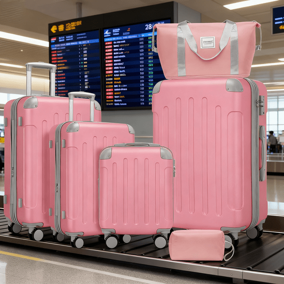 6-Piece Pink Luggage Set - Expandable Hardside Suitcases with Spinner Wheels, TSA Lock & Weekender Duffel Bag