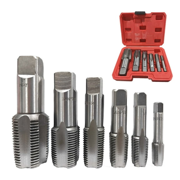 6 Piece Pipe Tap Set Steel Thread Tapping Tool Kit for Plumbing and Mechanical Work 6PCS