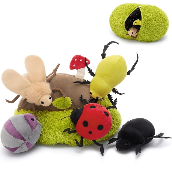 6-Piece Plush Toys Bug Hide and Seek Toy Set with Mound Storage Soft Insect Stuffed Animals  12 in