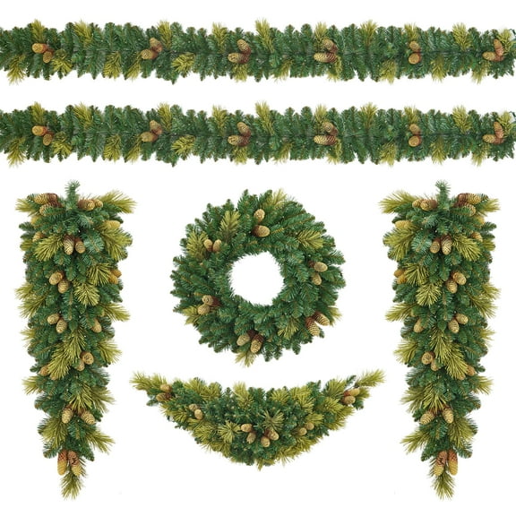 6-Piece Pre-Lit White LED Christmas Decor Set - Tree, Garland, Wreath & Swags