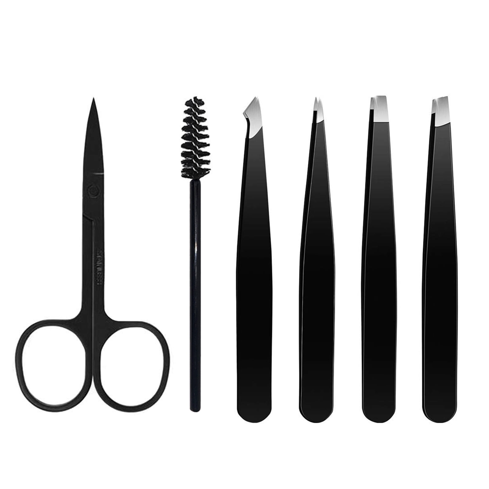 6Piece Precise Tweezers Set with Scissors in Leather Case for Eyebrow and Ingrown Hair Removal