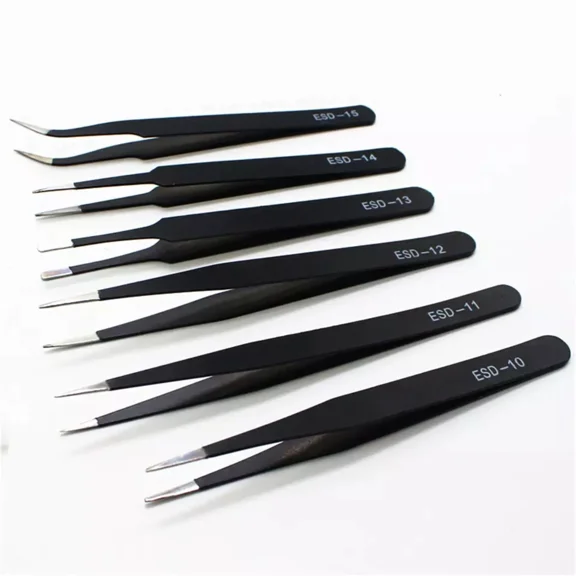 6-Piece Precision Anti-Static Esd Stainless Steel Tweezers Electronics Tool Kit