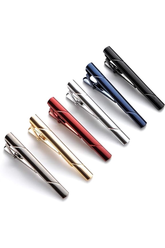 6-Piece Premium Alloy Tie Clip Set, Secure Spring & Polished Finish, Classic Tie Bars for Men, Ideal for Wedding, Business and Formal Events