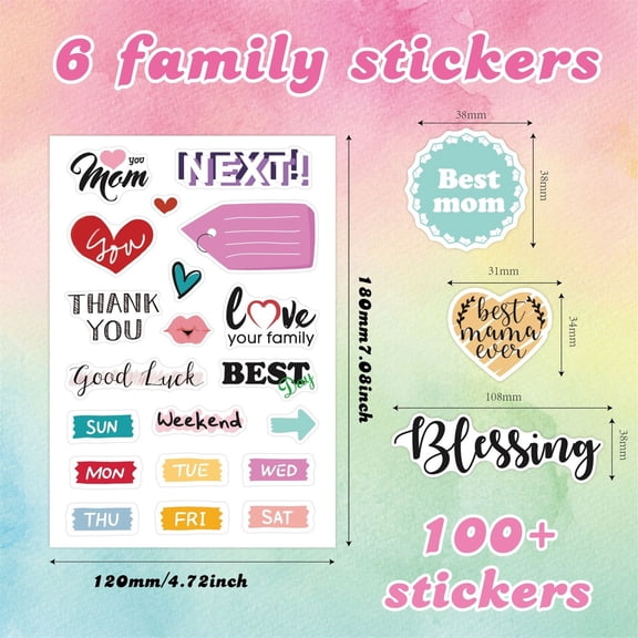 6 Piece Premium Family Memory Stickers for Photo Albums and Planners Sun-Proof Decorative Laptop Decals for Scrapbooking and Personalized Crafting Projects
