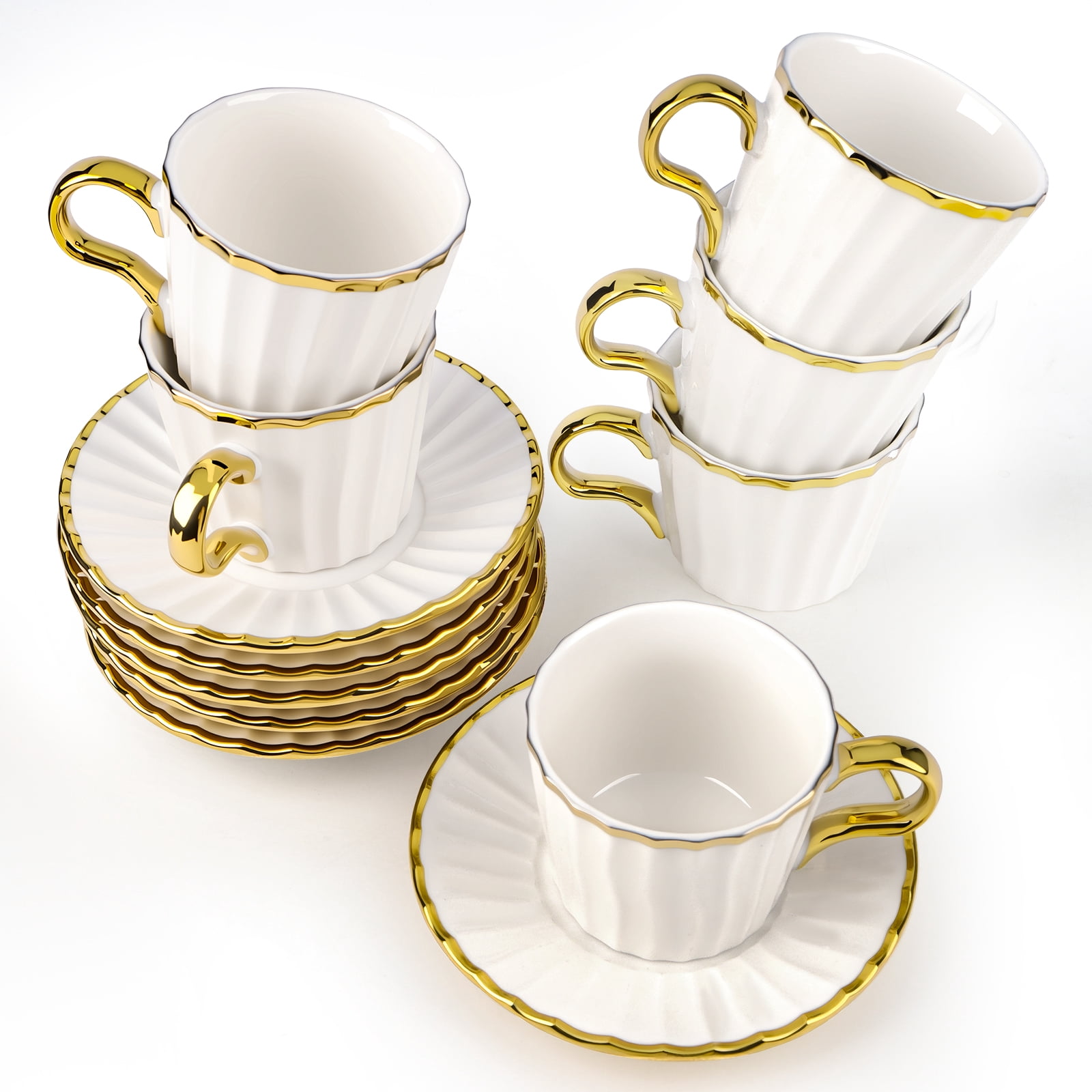 6-Piece Premium Porcelain Espresso Cup Set – 2372°F Fired, Lead/Cadmium Free, Oven/Microwave/Dishwasher Safe, Gift-Ready, Ideal for Home/Office/Housewarming