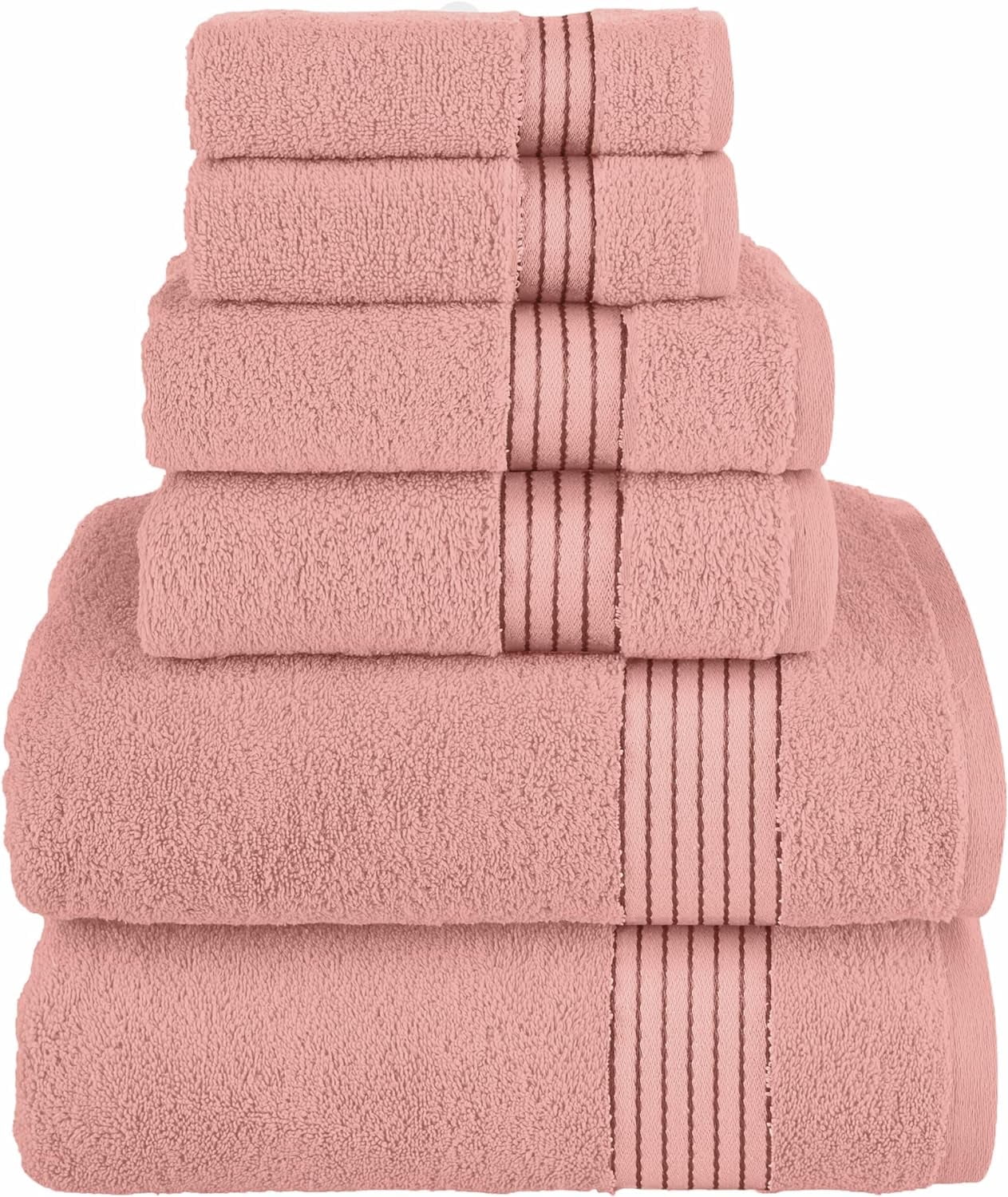 6-Piece Premium Towel Set, 2 Bath Towels, 2 Hand Towels, and 2 Wash Clothes, 600 GSM, Dusty Rose