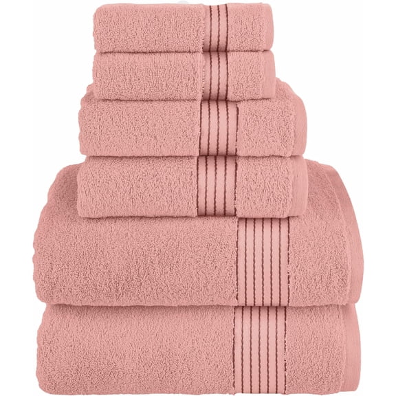 6-Piece Premium Towel Set, 2 Bath Towels, 2 Hand Towels, and 2 Wash Clothes, 600 GSM, Dusty Rose