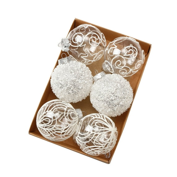 6-Piece Premium Transparent Painted Christmas Balls Set, Handcrafted Ornaments for Christmas Decor, White