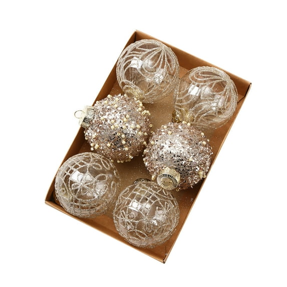 6-Piece Premium Transparent Painted Christmas Balls Set, Handcrafted Ornaments for Elegant Holiday Decor, Beige