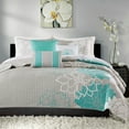 thumbnail image 1 of 6 Piece Printed Cotton Quilt Set with Throw Pillows Aqua King/Cal King, 1 of 5