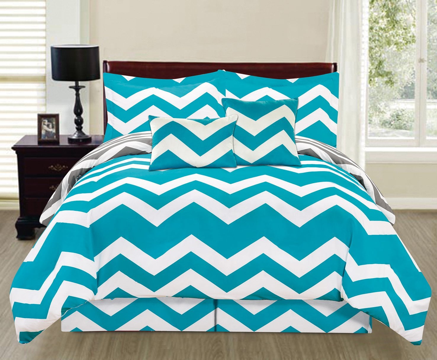 Walmart 6 Piece Adult Bedding Set, Reversible Chevron Design, Full Size -  Turquoise - Walmart.com, image size:1476x1214