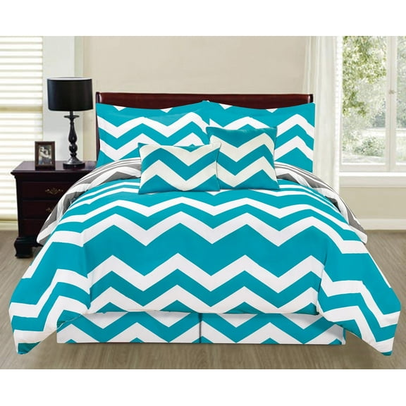 Empire Home Printed Reversible Comforter 6-Piece Chevron Turquoise Bedding Sets, Full