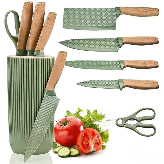 6 Piece Professional Kitchen Knife Set with Universal Knife Block, Super Sharp Non-Stick Stainless Steel Knives with Ergonomic Handles for All Kitchen Needs(Green)