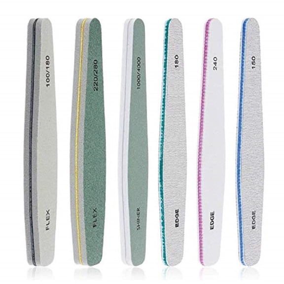 6 Piece Nail File Set, 100/180 Grit Double Sided Emery Board Nail Files, TIKA