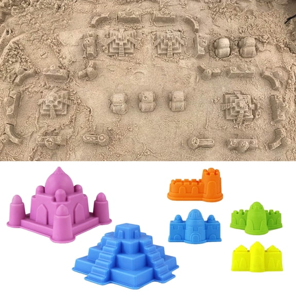6-Piece Professional Sand Castle Mold Set for Intricate Fortress Building, Includes Pyramid and Tower Molds for Creative Shoreline Construction and Play