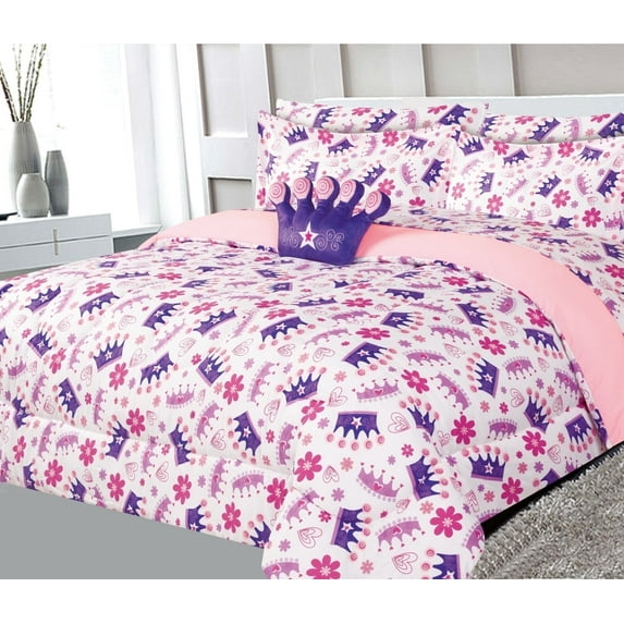 6-Piece Purple Crown Print Bed in a Bag, Twin