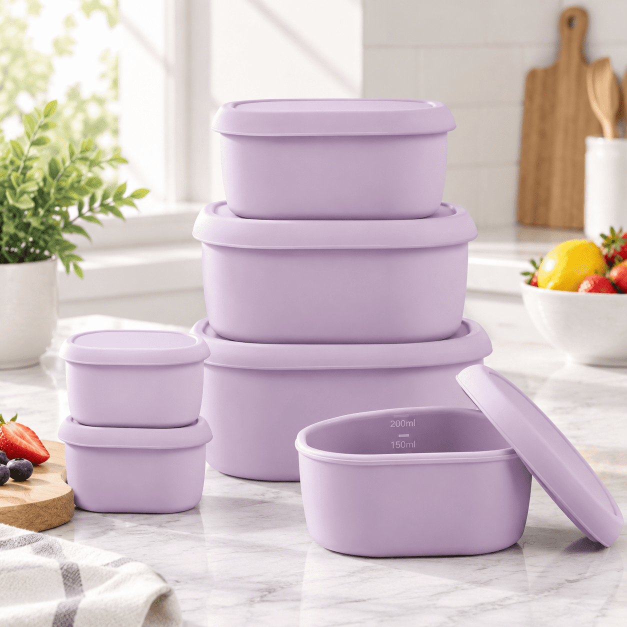 6-Piece Purple Nesting Silicone Food Storage Container Set with Lids ...