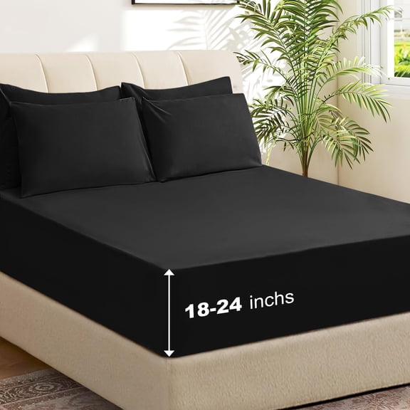 6 Piece Queen Sheet Set - Breathable & Bedding With 18-24 Inch Deep Pockets 1 Flat 1 Fitted 4owcases(queen Balck