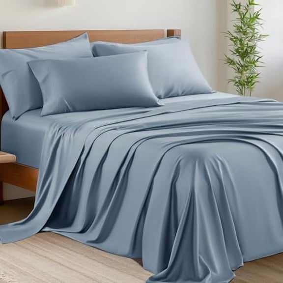 6 Piece Queen Sheet Sets, Cooling Sheets, Blend Rayon Derived from Bamboo, Deep Pocket Up to 16", Breathable & Soft Bed Sheets, Hotel Silky Bedding Set, French Blue