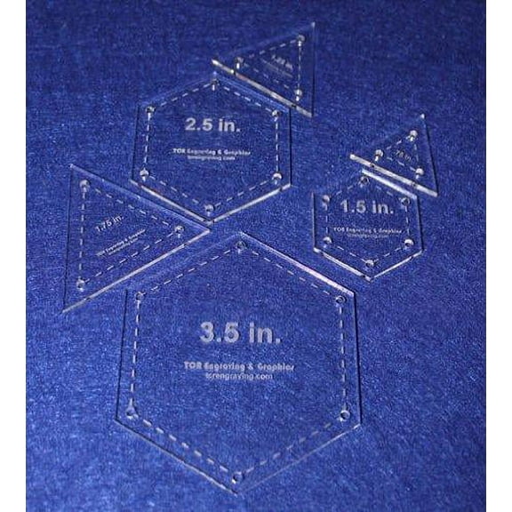 6 Piece Quilt Templates 1/2 Sizes Equilateral Triangles & Hexagon Set 1/8"